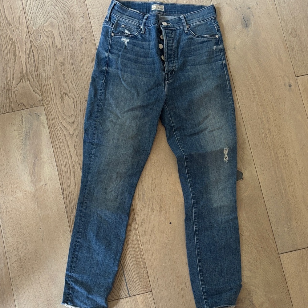 MOTHER Distressed Dark Blue Skinny Jeans
